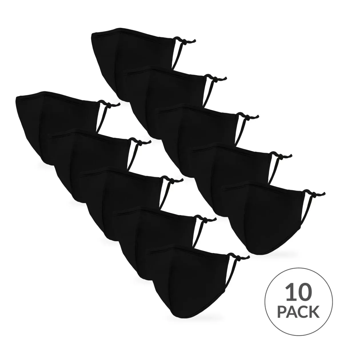 10-Pack Kid's Reusable, Washable 3 Ply Cloth Face Masks With Filter Pockets - Classic Black