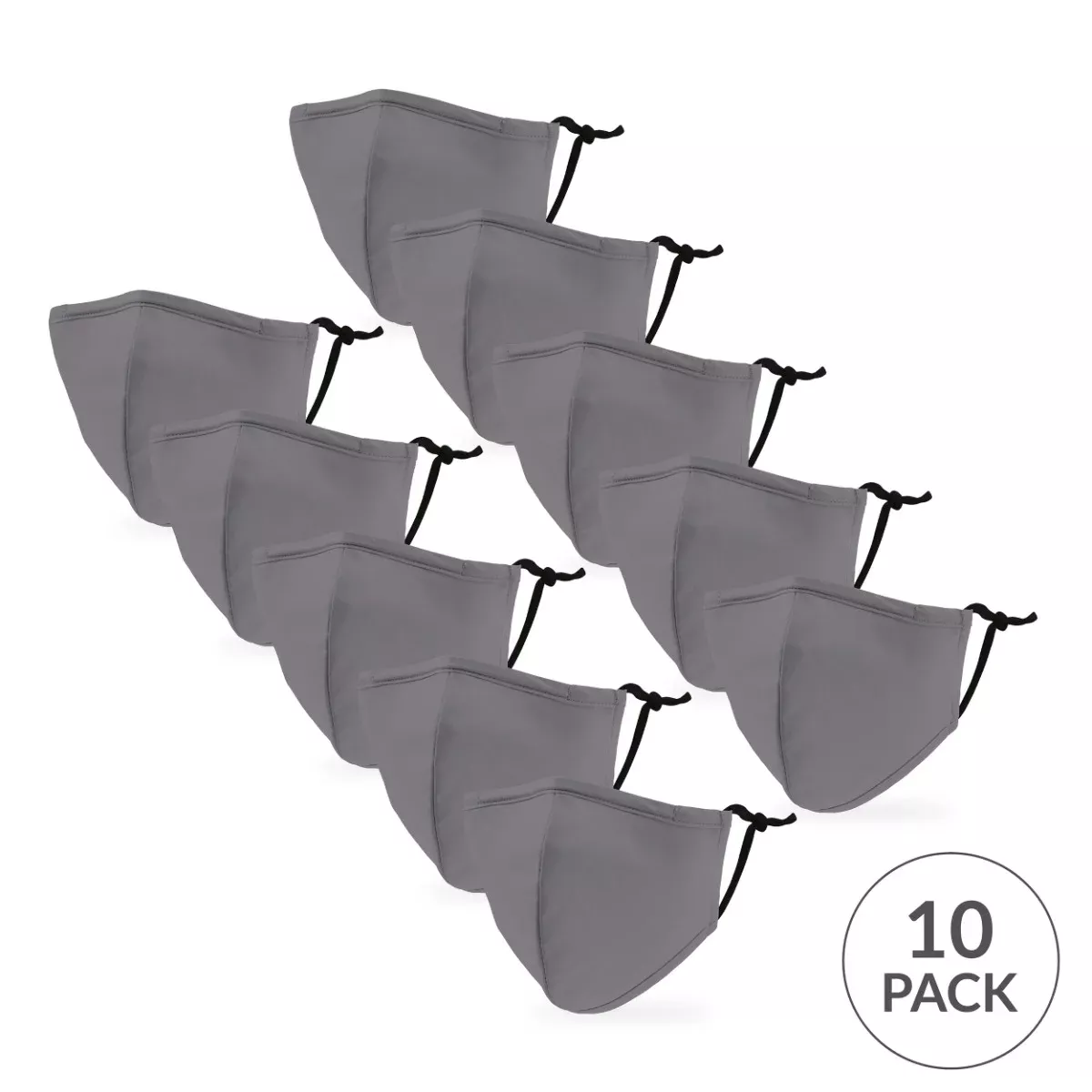 10-Pack Kid's Reusable, Washable 3 Ply Cloth Face Masks With Filter Pockets - Grey