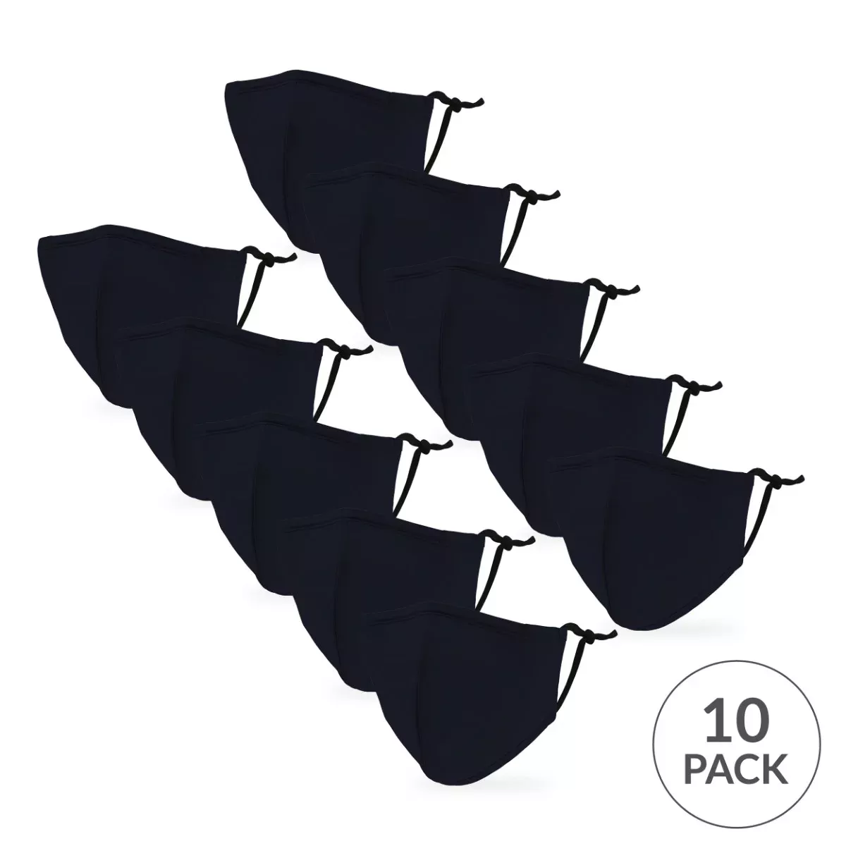 10-Pack Kid's Reusable, Washable 3 Ply Cloth Face Masks With Filter Pockets - Navy Blue