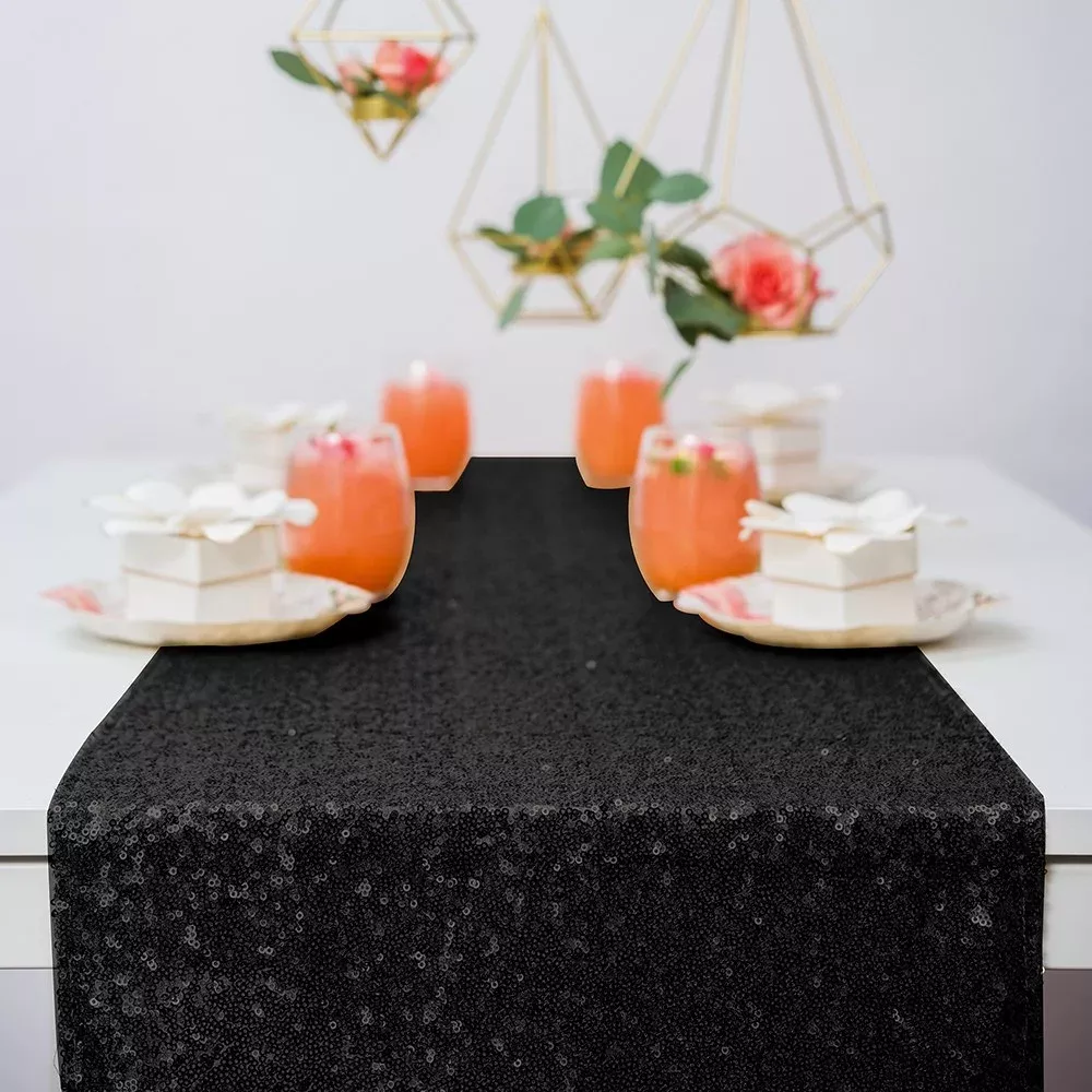 108" Modern Sparkle Sequin Table Runner - Black