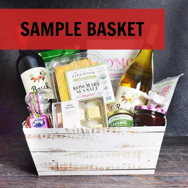 Custom Gift Basket - Distressed White Wood Market Tray, Large