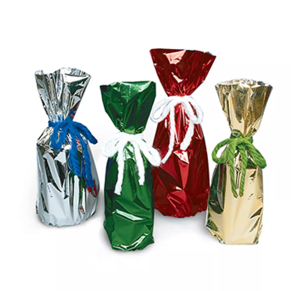 Metallic Mylar Gift Bags for 750ml to 1L Bottles - 100 Count