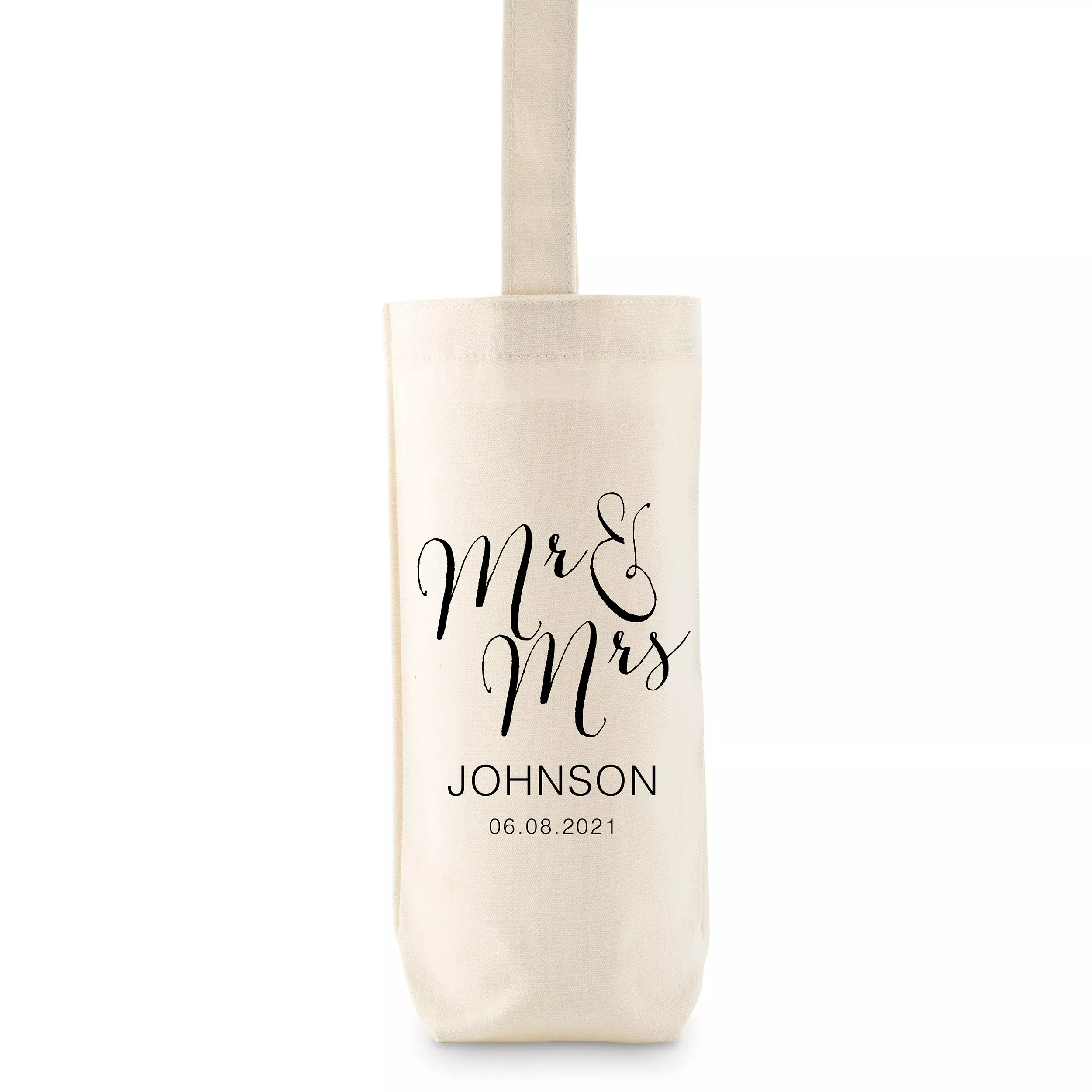 Personalized Reusable Wine Bottle Tote Bag - Mr & Mrs