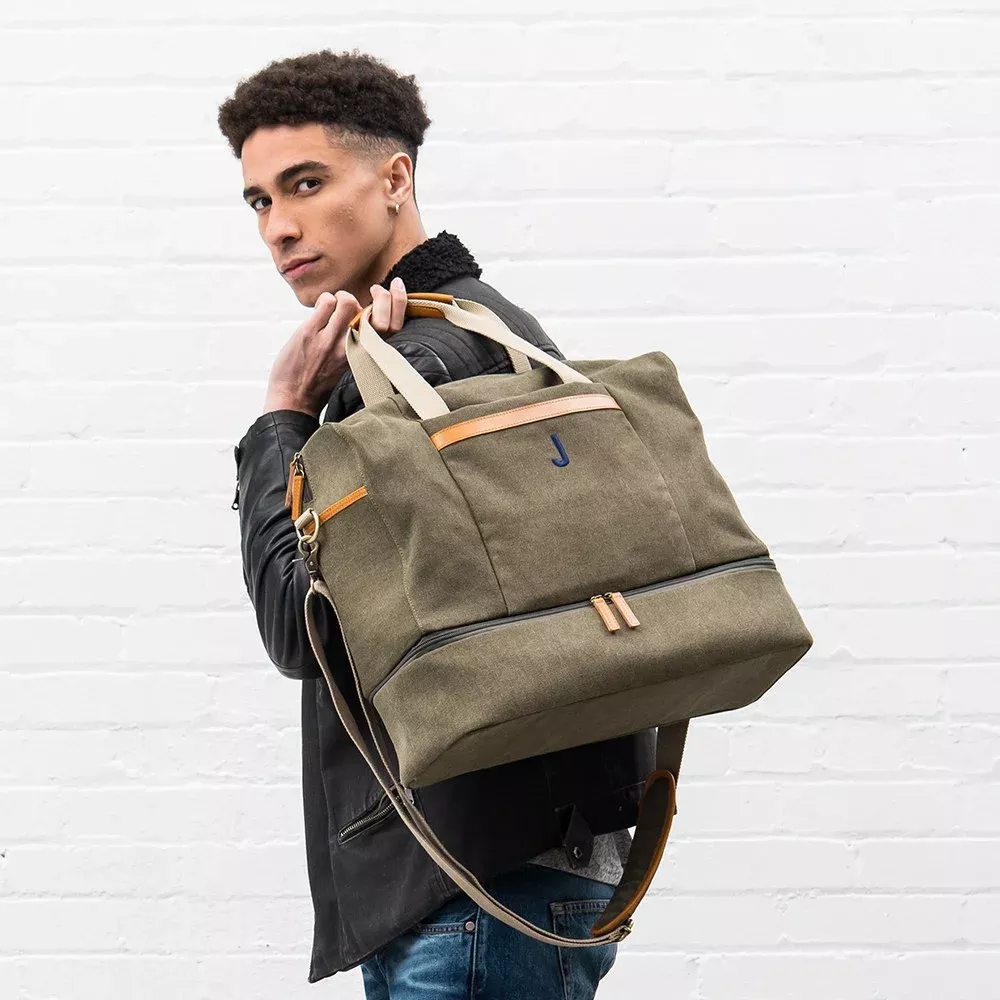 Weekend Carry On Bag - Genuine Leather & Canvas